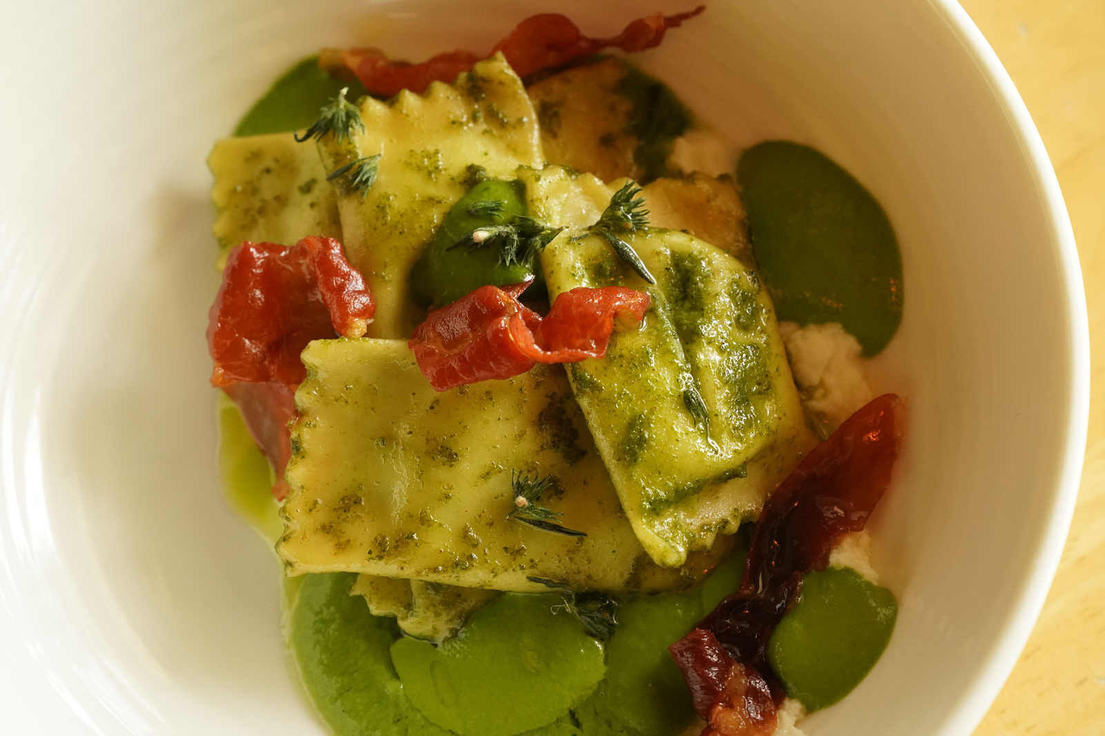 Sweet pea agnolotti at Villa Coffee House